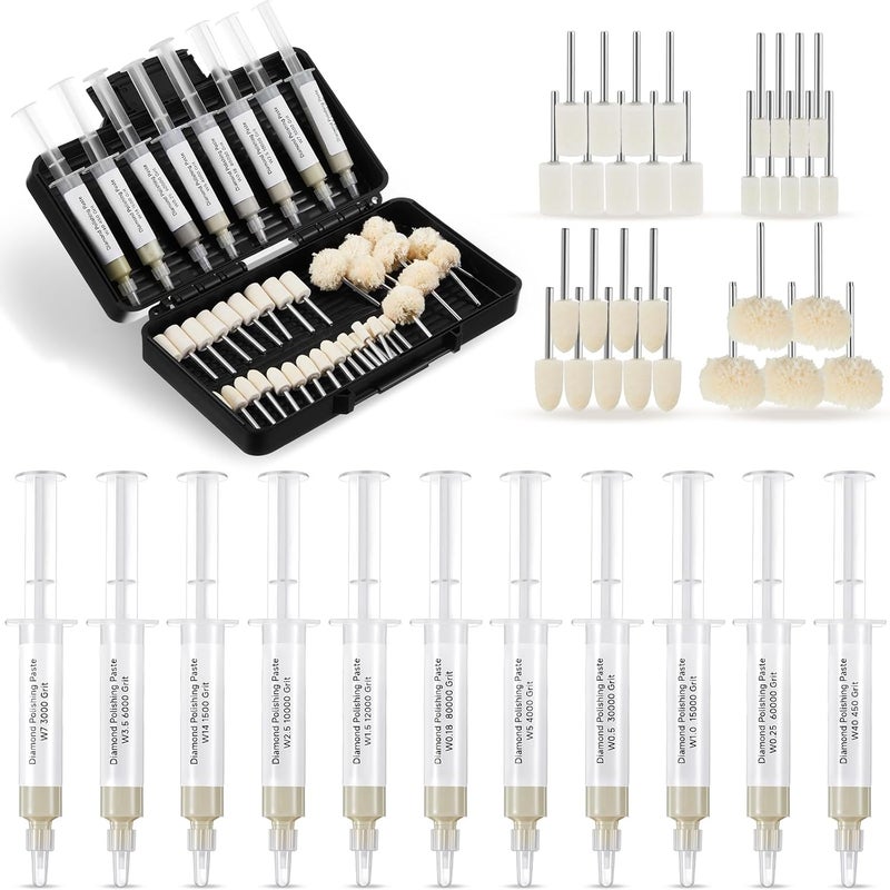 Swiffen 47 Pcs Diamond Polishing Compound Kit, 36 Grinding Buffing Bits and 11 Oil Based Diamond Lapping Paste 450-Ultra Fine 80000 Grit with Box for Metal Coin Stone Jewelry Ring Polishing - Image 1